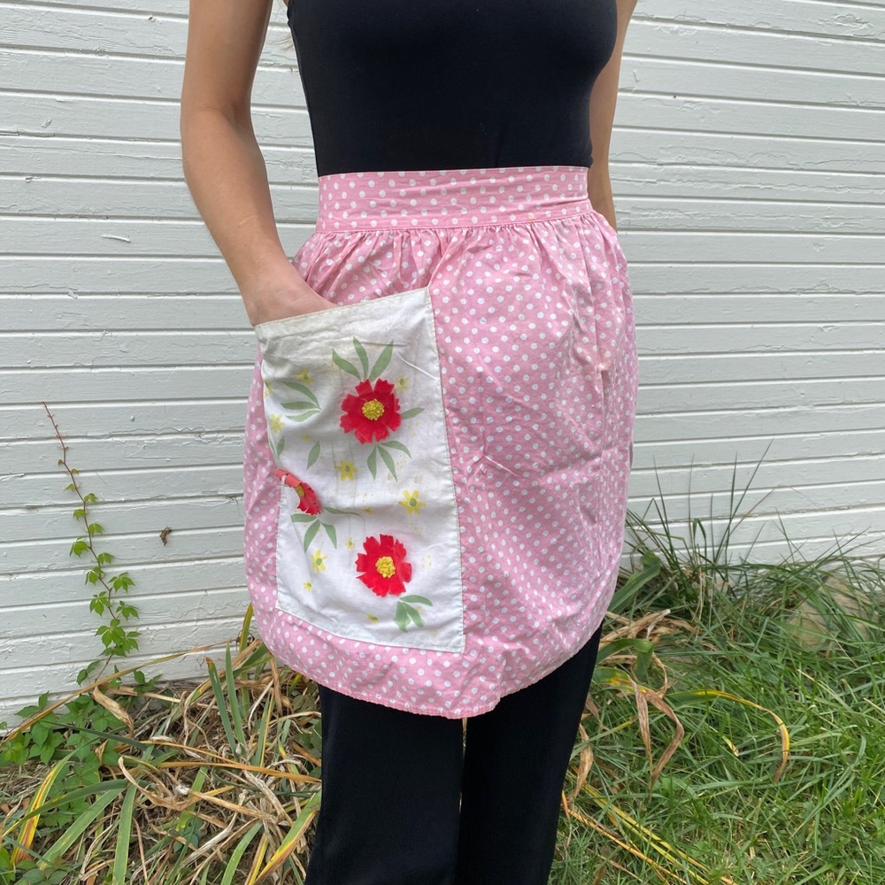 Pink polka dot vintage apron